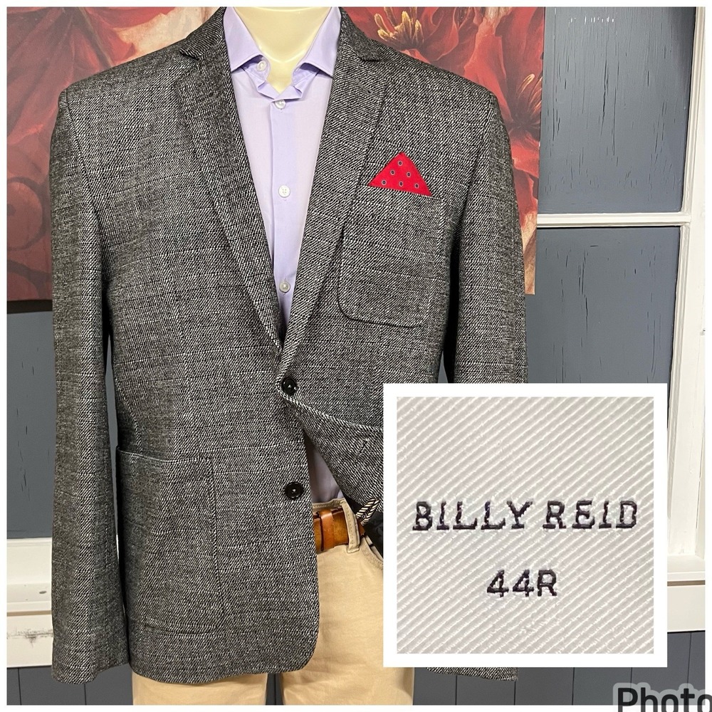 Billy Reid Knit Blazer Sport Coat Mens 44R Viscose Blend Stretch Gray/Black